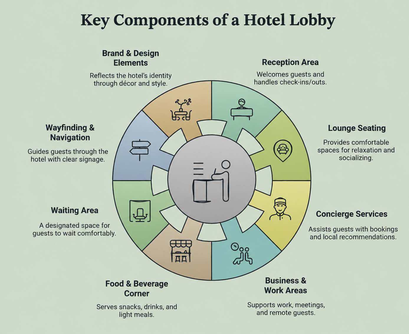 Key components of a hotel lobby