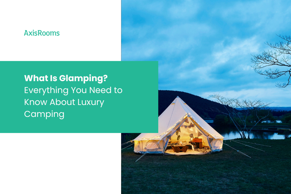 Luxury glamping tent by a lakeside showcasing premium outdoor accommodation and luxury camping experiences for modern travelers.